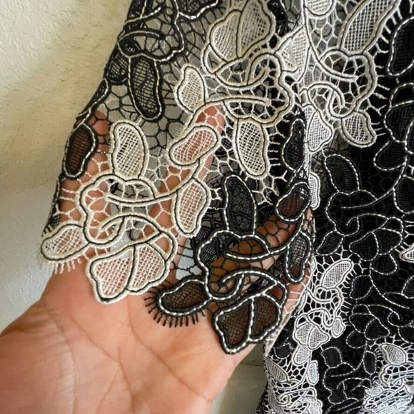 Diane Von Furstenberg‎ Black White Lace Midi Floral Lace Scalloped Dress Size 4 - Picture 6 of 9